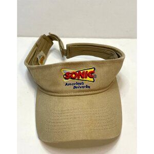 Sonic Restaurant visor hat cap 7" employee strap back beige brown
